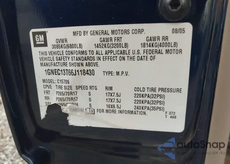 2006 Chevrolet Tahoe Lt from USA, damaged, VIN 1GNEC13T66J118430